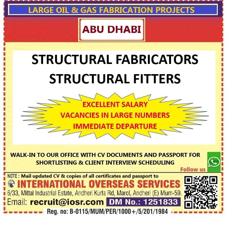 Structural Jobs| Structural Fabricators and Fitters Job Opportunities in Abu Dhabi