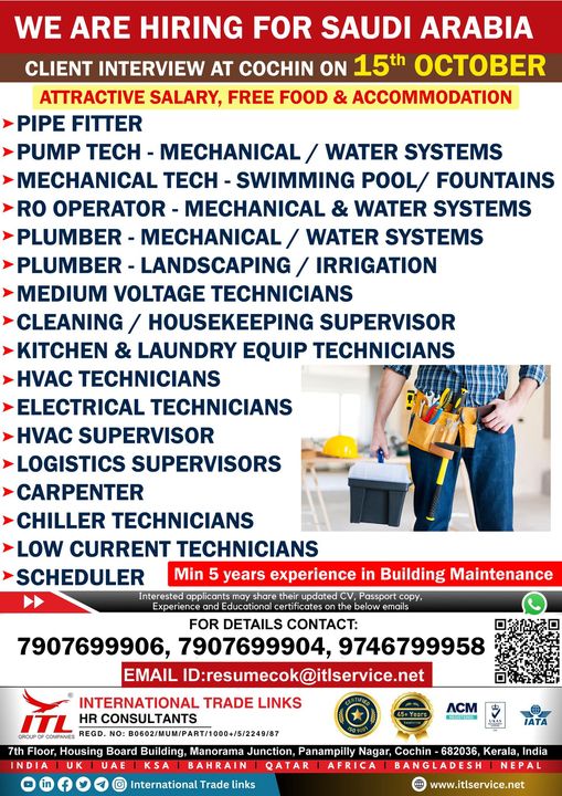 Plumber Jobs| Job Openings in Saudi Arabia | Client Interview in Cochin