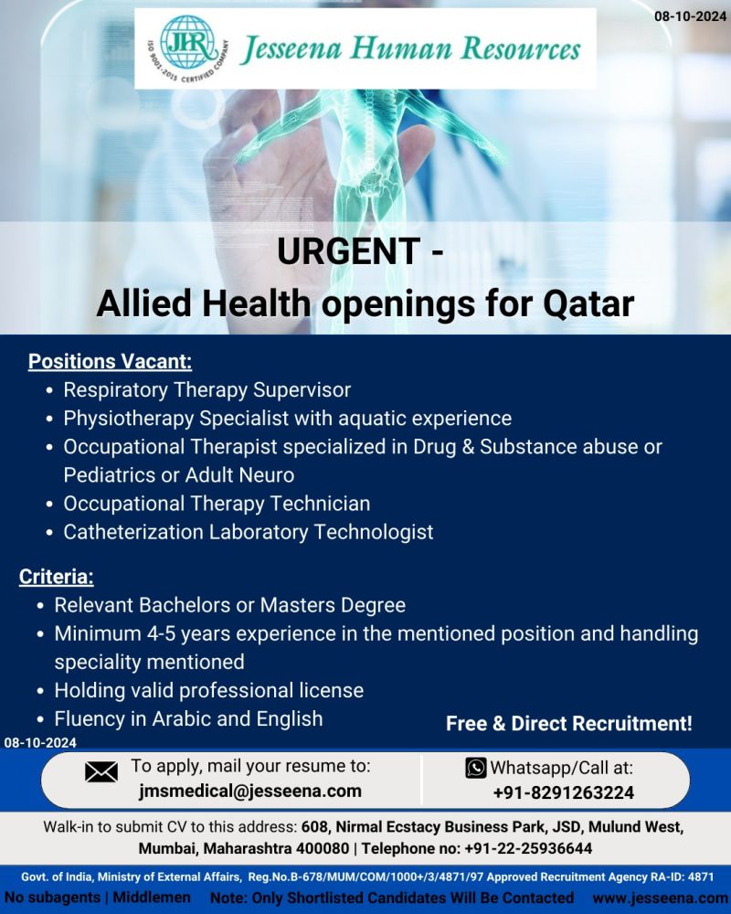 Direct Recruitment| Urgent recruitment for Allied Health positions in Qatar