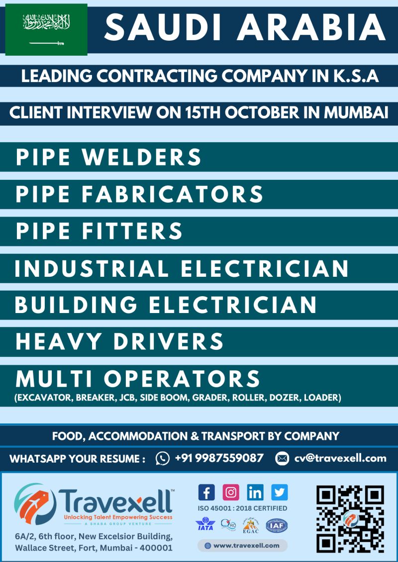 Saudi Vacancies| Job openings in Saudi Arabia for welders, electricians, heavy drivers - apply now