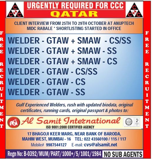 Welder Job| Welding Job Openings in Qatar for GTAW and SMAW Welders