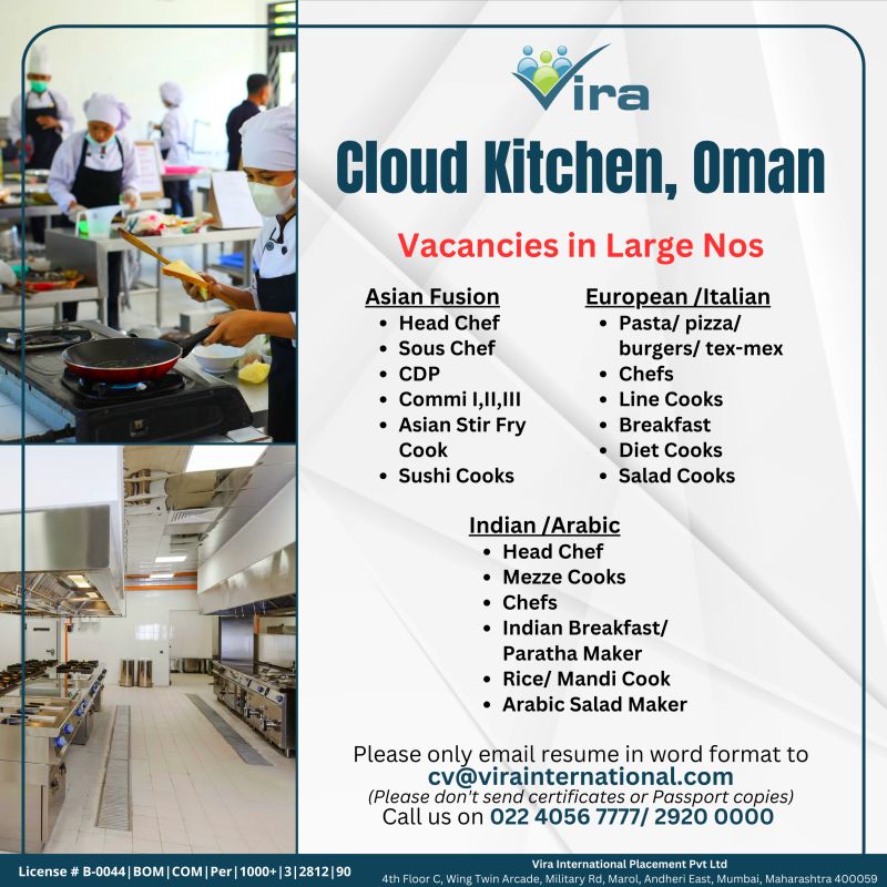 Oman Job| Chef Job Openings in Oman for Asian, European, Indian, and Arabic Cuisine Experts