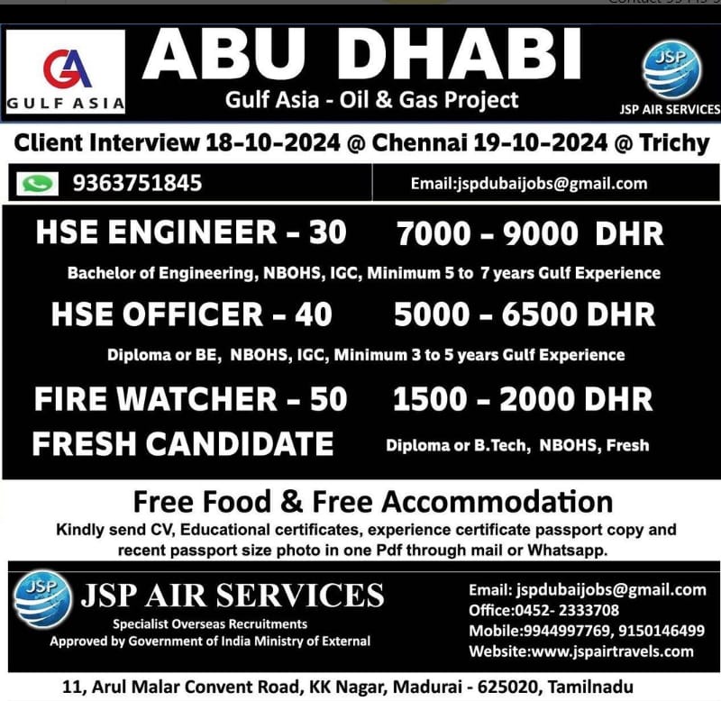 HSE Engineer Jobs| Job openings in Abu Dhabi for HSE Engineers, Officers, and Fire Watchers