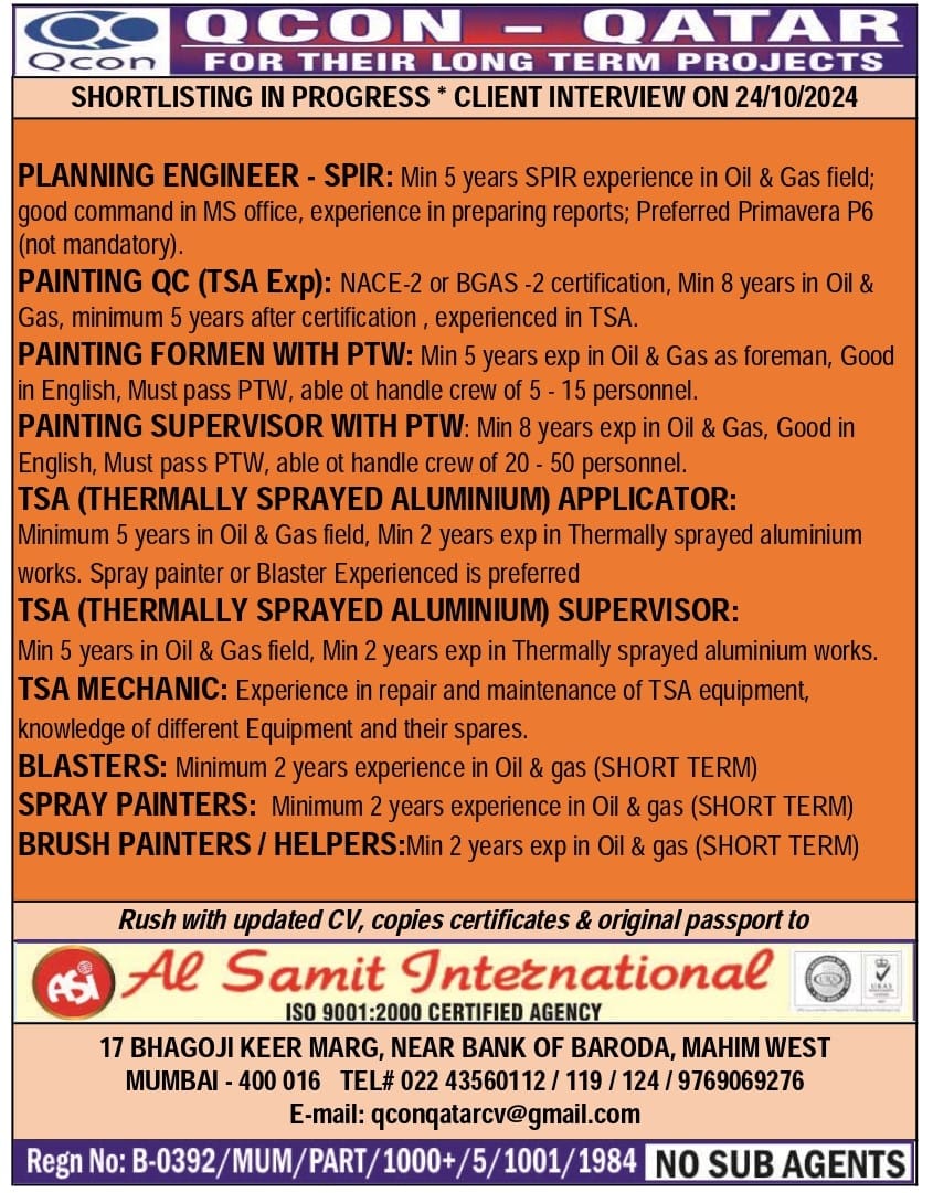 Planning Engineer Jobs| Job openings for long-term oil & gas projects in Qatar – Apply via Al Samit International