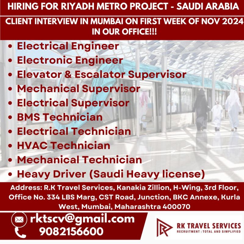 Metro Project Jobs| Riyadh Metro project hiring engineers, supervisors, technicians, and drivers