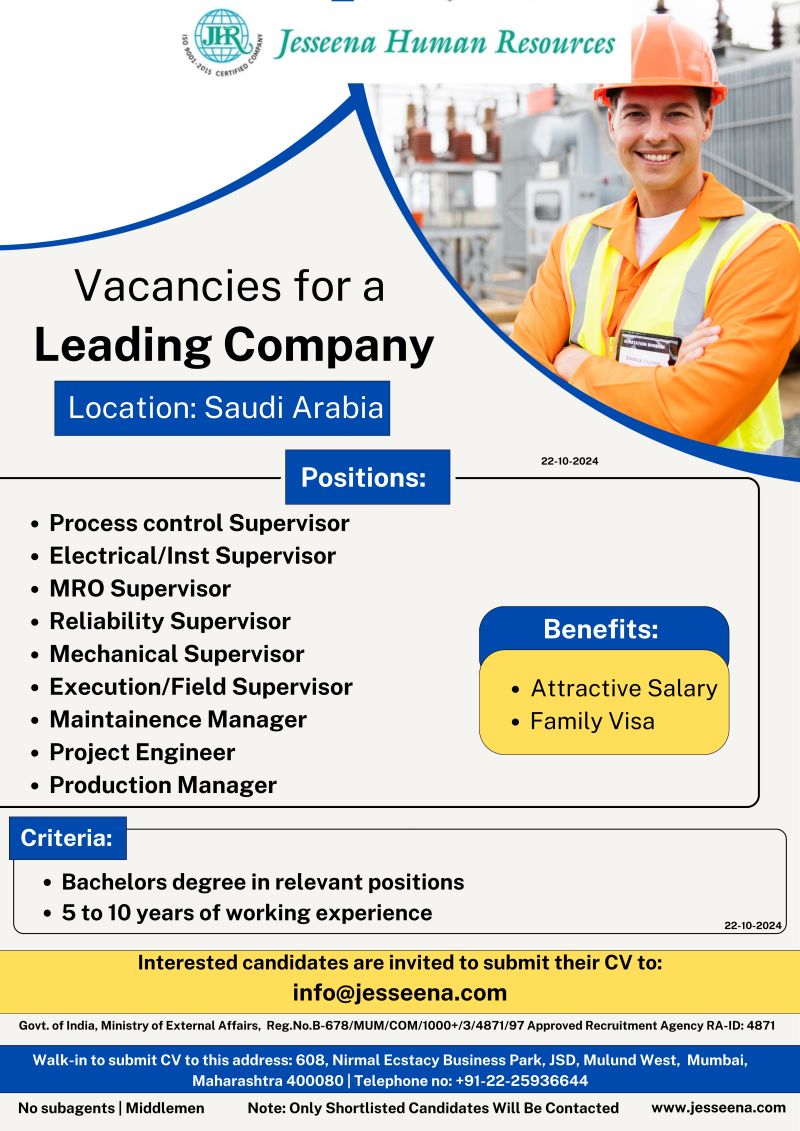 Production Manager Job| Job openings for supervisors, engineers, and managers in Saudi Arabia