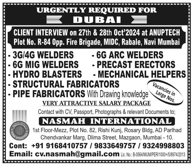 Pipe Fabricator Jobs| Urgent job vacancies for welders, fabricators, and helpers in Dubai