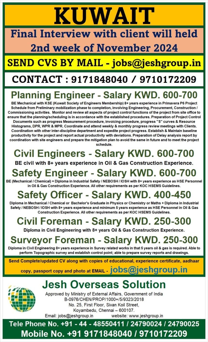 Safety Engineer Jobs| Engineering and Safety job openings in Kuwait for Oil & Gas projects