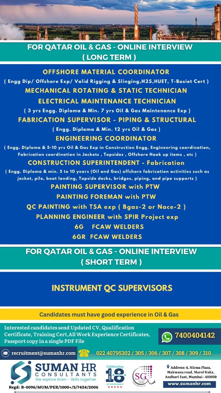 Engineering Coordinator| Hiring for Qatar Oil & Gas sector – Online interviews for offshore roles