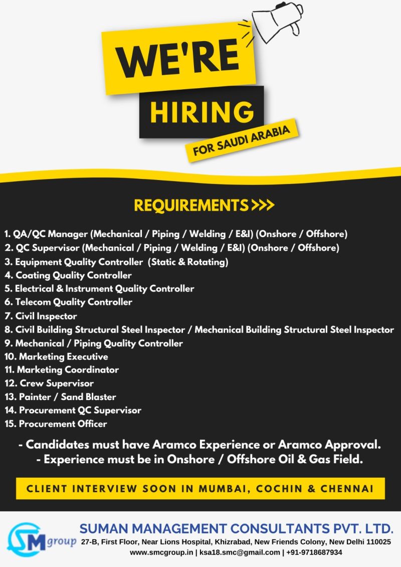 Mechanical Piping Jobs| Hiring for Aramco-approved roles in Saudi Arabia’s Oil & Gas field