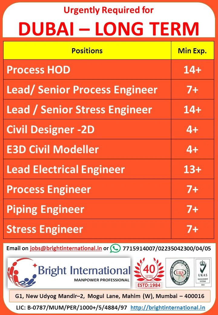 Dubai Engineering Job| Long-term engineering job openings in Dubai for experienced engineers