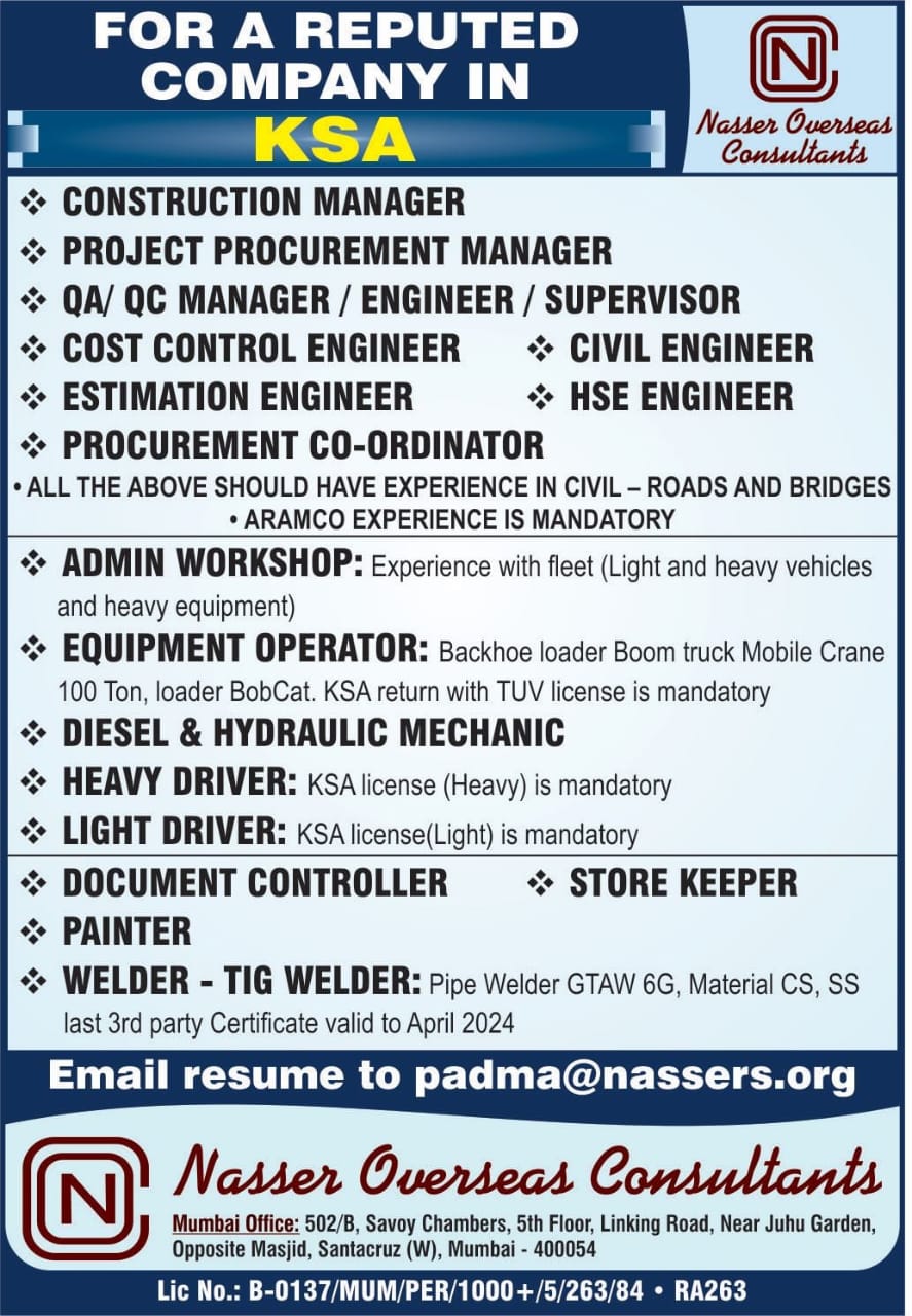 Saudi Arabia Construction Jobs| Job openings in Saudi Arabia for construction managers, engineers, and equipment operators