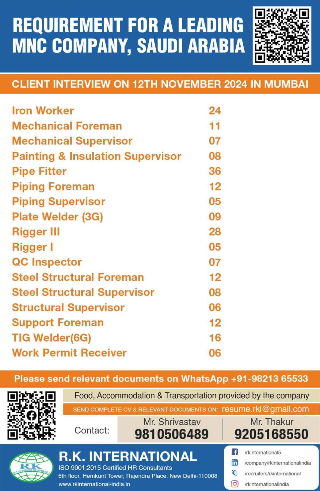 MNC Job Openings| Job openings in Saudi Arabia for various engineering and technical positions