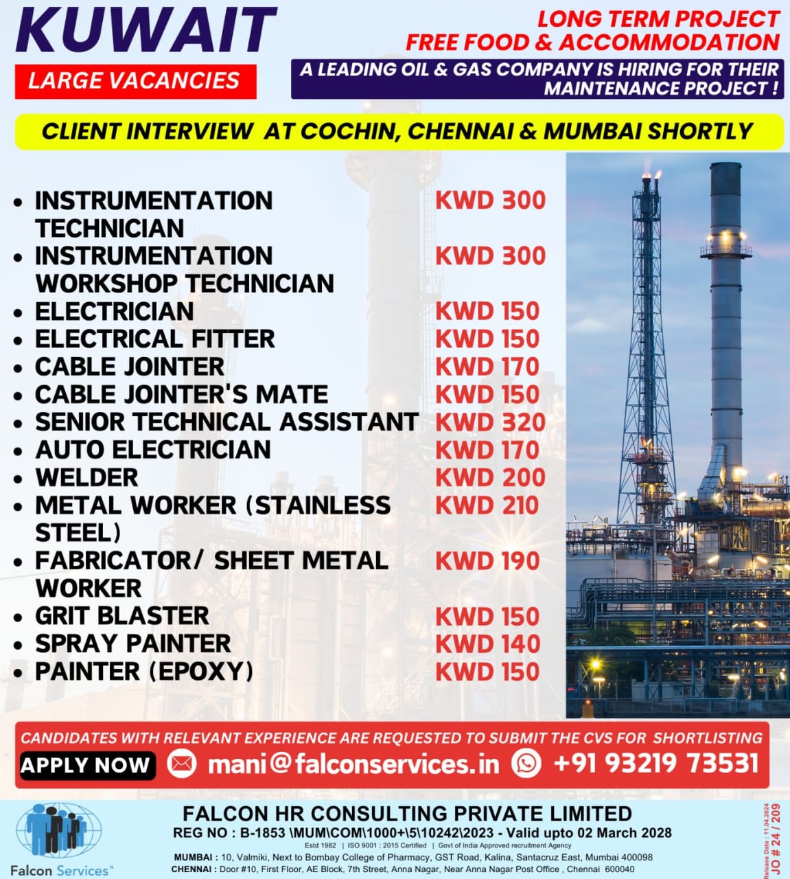 Maintenance Job Kuwait| Oil & Gas Project Job Openings in Kuwait – Falcon HR Consulting